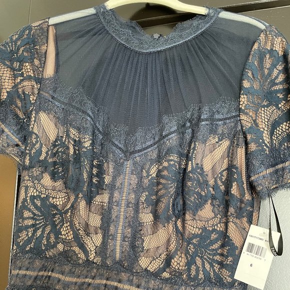 Elegant Navy Lace Midi Dress - Picture 4 of 6